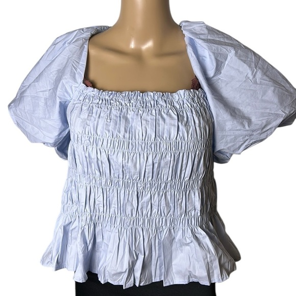 ASTR the Label,puffed sleeve peplum top,smocking,square neckline,Savina sz Small - Picture 9 of 17